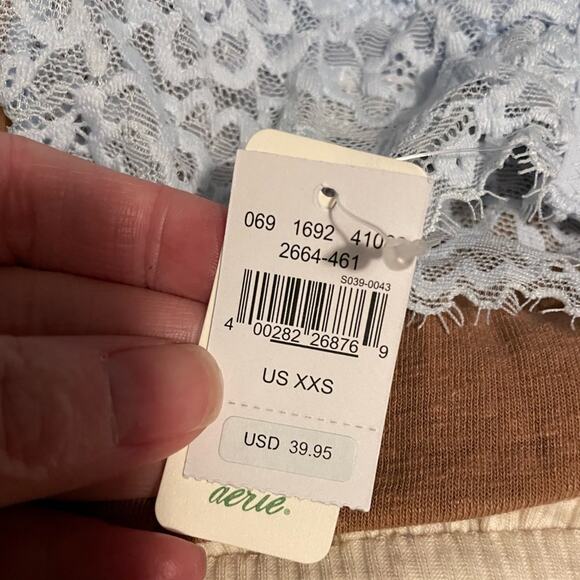 Aerie Brand Eyelash Lace Padded Plunge Bralette Ice Blue NWT Size XXS - Picture 3 of 4